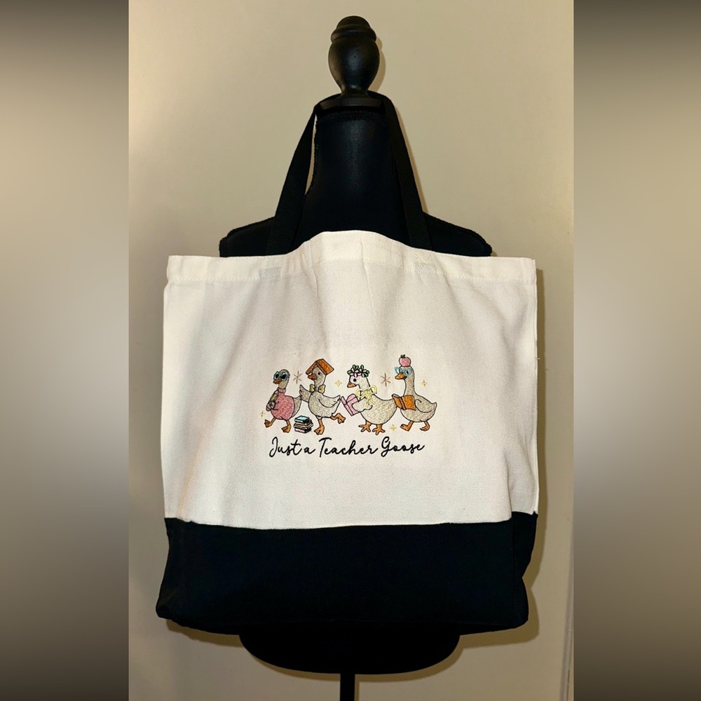 Just a Teacher Goose Canvas Tote Bag - Black and White